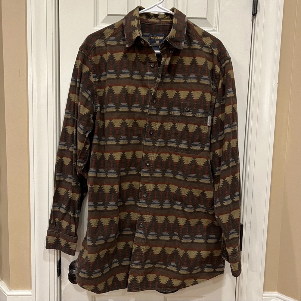 Woolrich Mens Large Navajo Blanket Long Sleeve Button Up Heavy Flannel Aztec